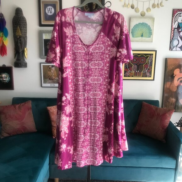 ONLY NECESSITIES size 14 / 16 Pink Floral Zip Front Lounger Muu Muu Patio Dress - Picture 1 of 6
